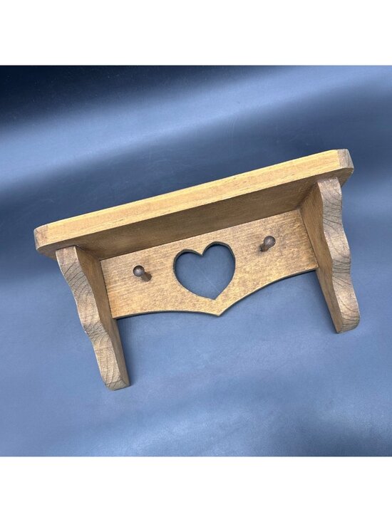Other - Vintage Wood Wall Shelf Heart Cutout Pegs Farmhouse Cottagecore Wall Hanging